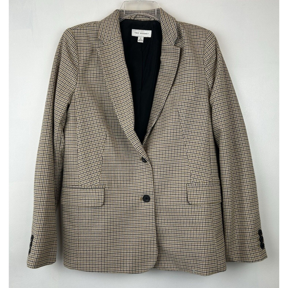 Houndstooth Blazer Womens Small Cotton 2 Button Gray Academia Preppy Career